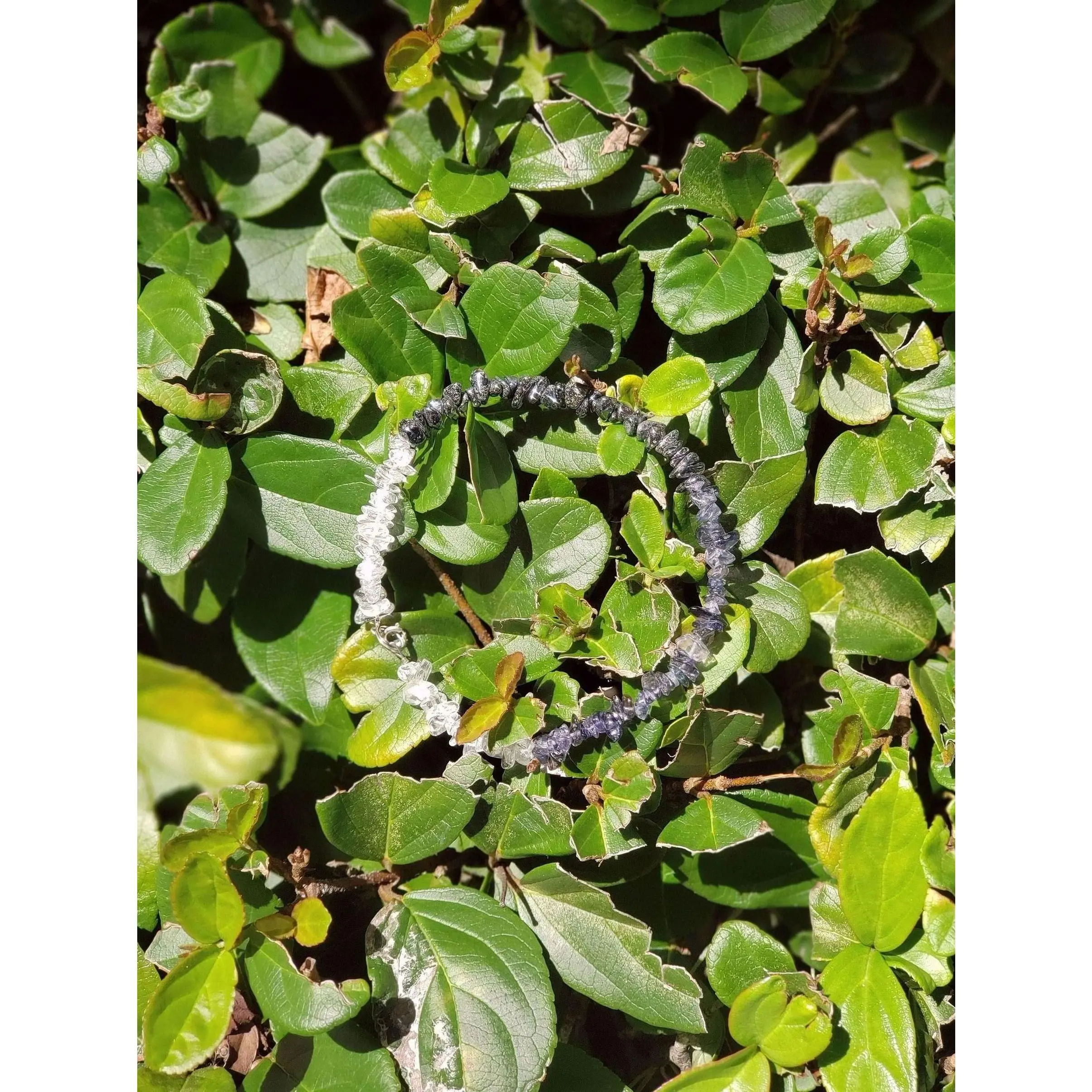 Iolite, Clear Quartz, Hematite Crystal Chip Bead Anklet
