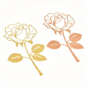 1 Rose Bookmark Portable Creative Bookmark Creative Leaf Pattern Rose Metal Bookmark, Chinese DIY Set Office Gift Stationery Supplies