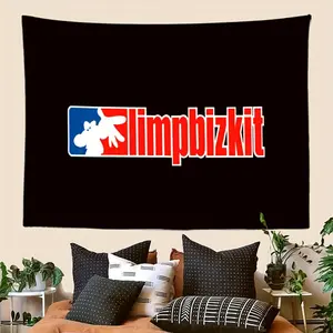 1pc Rock Band "Slimp Bizkit" Tapestry - Black Polyester Wall Hanging with Red & Blue Logo, Ideal for Dorm, Bedroom, Living Room Decor, Concert Decoration, Perfect Holiday Gift, Music Room Decor