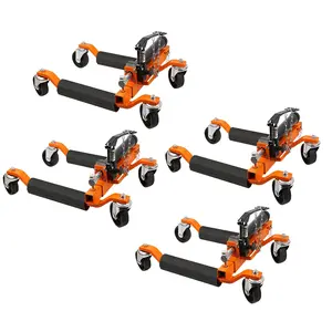 4 PCS Car Wheel Dolly, 1500 LBS Capacity Each Car Dolly with Hydraulic Tire Jack for Vehicle Positioning for Truck Rv Trailer, Heavy Duty Steel Car Dollies for Moving Cars Trucks RVs Trailers,Orange