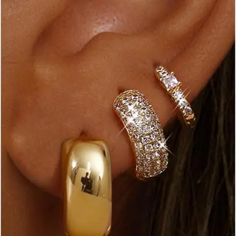 Small Chunky Hoop Earrings for Women Hypoallergenic Hoops for Sensitive Ears Non Tarnish Filled Huggie Hoop Earring Stacks for Multiple Piercing Lightweight 3Pairs Huggie Earring Sets