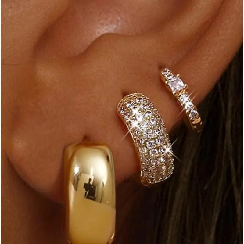 Small Chunky Hoop Earrings for Women Hypoallergenic Hoops for Sensitive Ears Non Tarnish Filled Huggie Hoop Earring Stacks for Multiple Piercing Lightweight 3Pairs Huggie Earring Sets