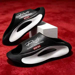 Best-selling men’s cloud foam slippers — hollow design, soft EVA, thick non-slip sole, breathable; summer beach slides for indoor/outdoor everyday casual wear  Walking Shoes Boy Footwear Flipflop Slide Fashion  Makapal Dance Parent Arch good guy outdoorfu