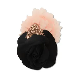 BLUSH JET FLOWER DUO RHINESTONE BROOCH