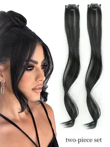 Women's Clip-In Hair Extensions Set, Synthetic Hair Wigs, Long Side Bangs, Natural Wave, Medium Length, Synthetic Soft Hairpieces, Perfect for Holidays & Daily Use