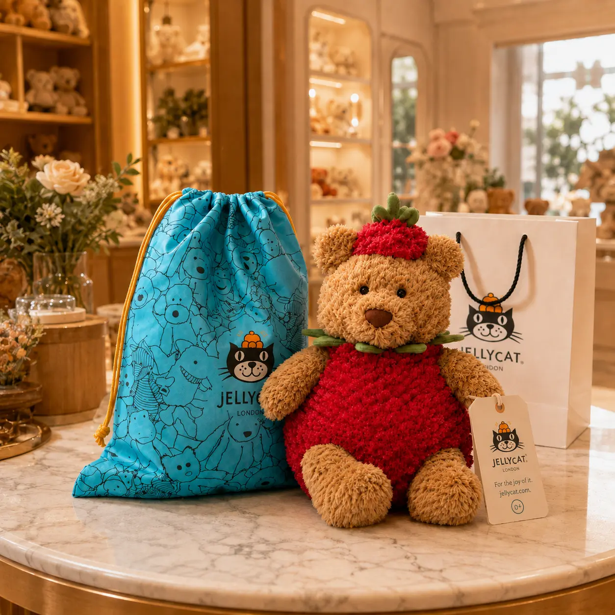 Jellycat Bartholomew Bear Strawberry Stuffed Animal, Cute Strawberry Costume Teddy Bear Plush Toy, Soft Cuddly Collectible Gift