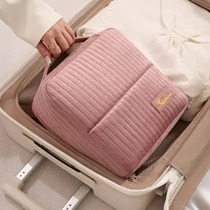 Large Capacity Velvet Makeup Bag Standing Cosmetic Organizer Toiletry Storage Pouch, Portable Travel Makeup Case Wedding Emergency Kit with Sturdy Handle, Elegant Holiday Birthday Gift for Women Girls