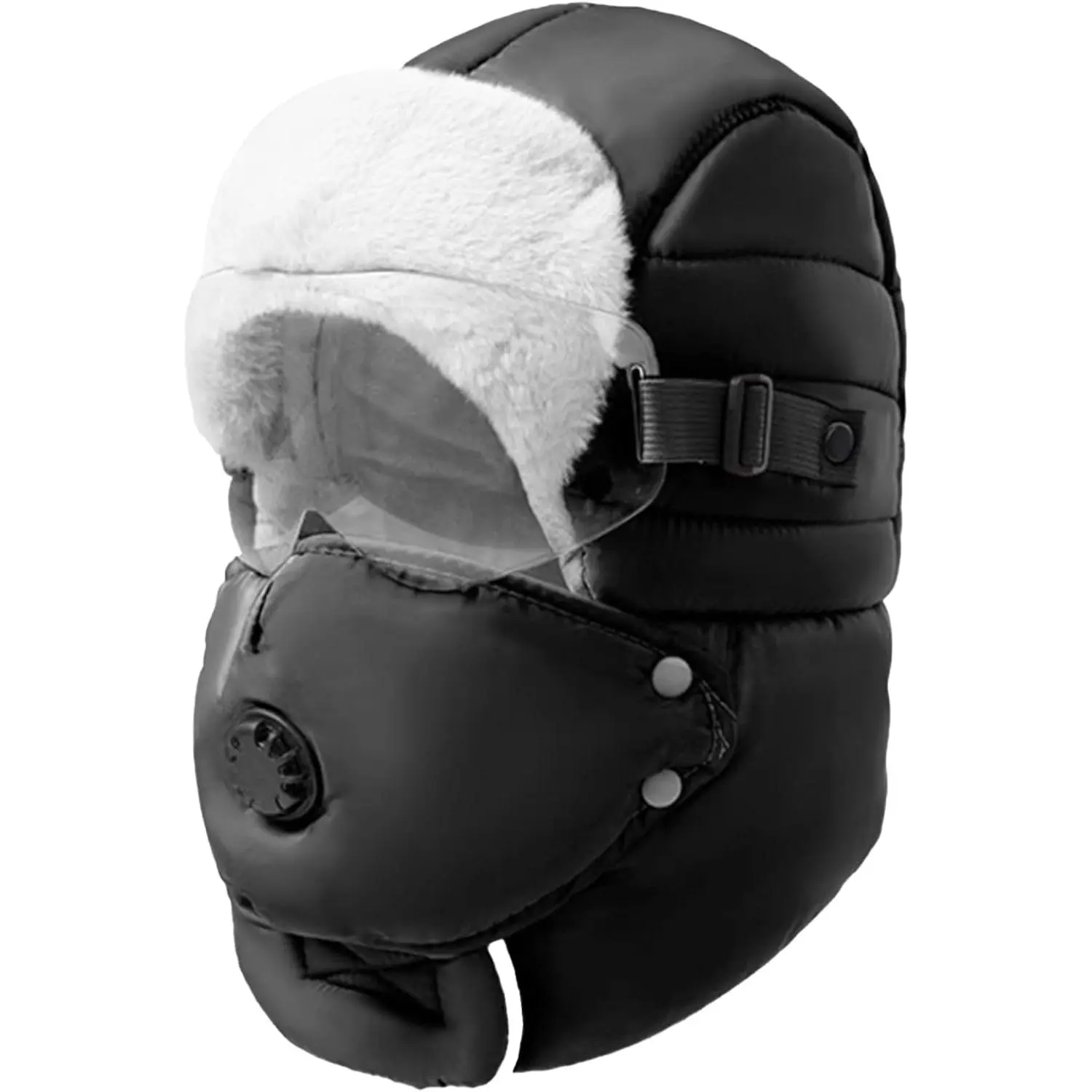 3-In-1 Unisex Soft Winter Trapper Trooper Hat - Waterproof, Windproof, Faux Fur Lined with Detachable Face Cover for Adults (Sports & Outdoor Accessory)