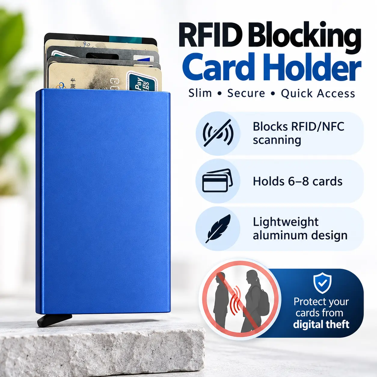 Rfid Credit Card Holder Metal Thin Slim Smart Wallet Men Women Wallets Pop up Minimalist Small Black Purse Mini Walets for Men DIENQI