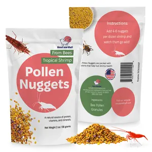 Snout and Shell Bee Pollen Nuggets for Shrimp Tanks – 100% Natural Shrimp Superfood Supplement – Boosts Color, Molting & Breeding – Slow Sinking, Low-Waste Nano Tank Food – 2 oz