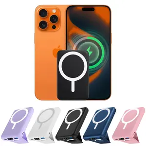 Magnetic Power Bank 10000mAh, Portable Charger with Foldable Stand & LED Display, 22.5W Fast Charging Wireless Battery Pack for iPhone 17/16/15/14/13/12 Pro Max Plus Mini, 3-in-1 USB-C Travel Charger type compact silicone