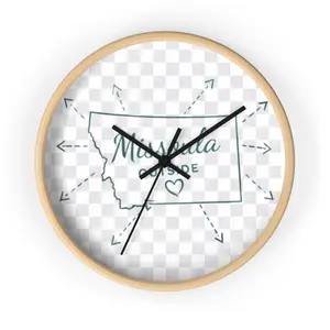 Wall Clock — Montana Home State Map "Missoula Outside" Heart Rustic Decorative Clock