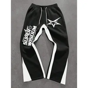 Y2K Men's Casual Color Block Letter Print Drawstring Waist Sweatpants,Men's Star Print Sweatpants,Grey Men Sweatpants,Boyfriend Gifts,Christmas Gifts Star Pants Men Black And White Pants Super Wisdom Pants Men Graphic Pants