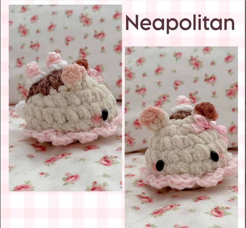 Cute Crochet Dessert Sea Bunnies Handmade Plush in Sweet Flavors Ultra Soft Fluffy Yarn Mini Size Perfect for Desk Decor Kawaii Lovers