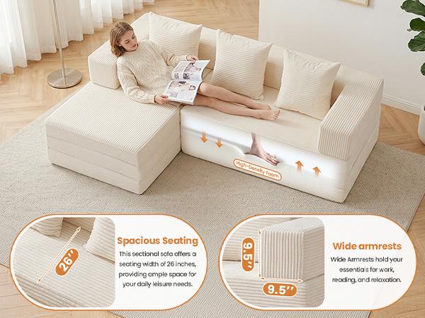 Winzoo DIY Folding Boneless Couch,Oversized Convertible Modular Sectional Sofa Bed,Modern  Cloud Couch,Sleeper Sofa,Futon for Small Spaces Apartment