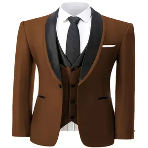 [3pcs Skinny Fit Suit] 3pcs Men's Party Suit | Polyester And Viscose Blend, Lapel Collar, Solid Color, Long Sleeve, Button Front, Pants, Spring/Fall Collection