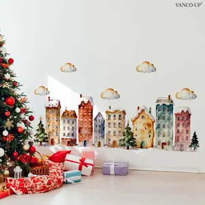 A 30*90cm self-adhesive Christmas town house flat wall sticker for home background decoration M20333-KR