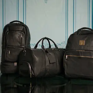 Black Leather 3 Bag Set (Signature Backpack, Commuter Bookbag, and Duffle Bag)