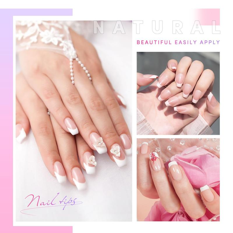 White French Nail Tips 120 PCS Short French Style Acrylic Nail Tip 12 Sizes False Nail Clear and White Press on Nails for Women