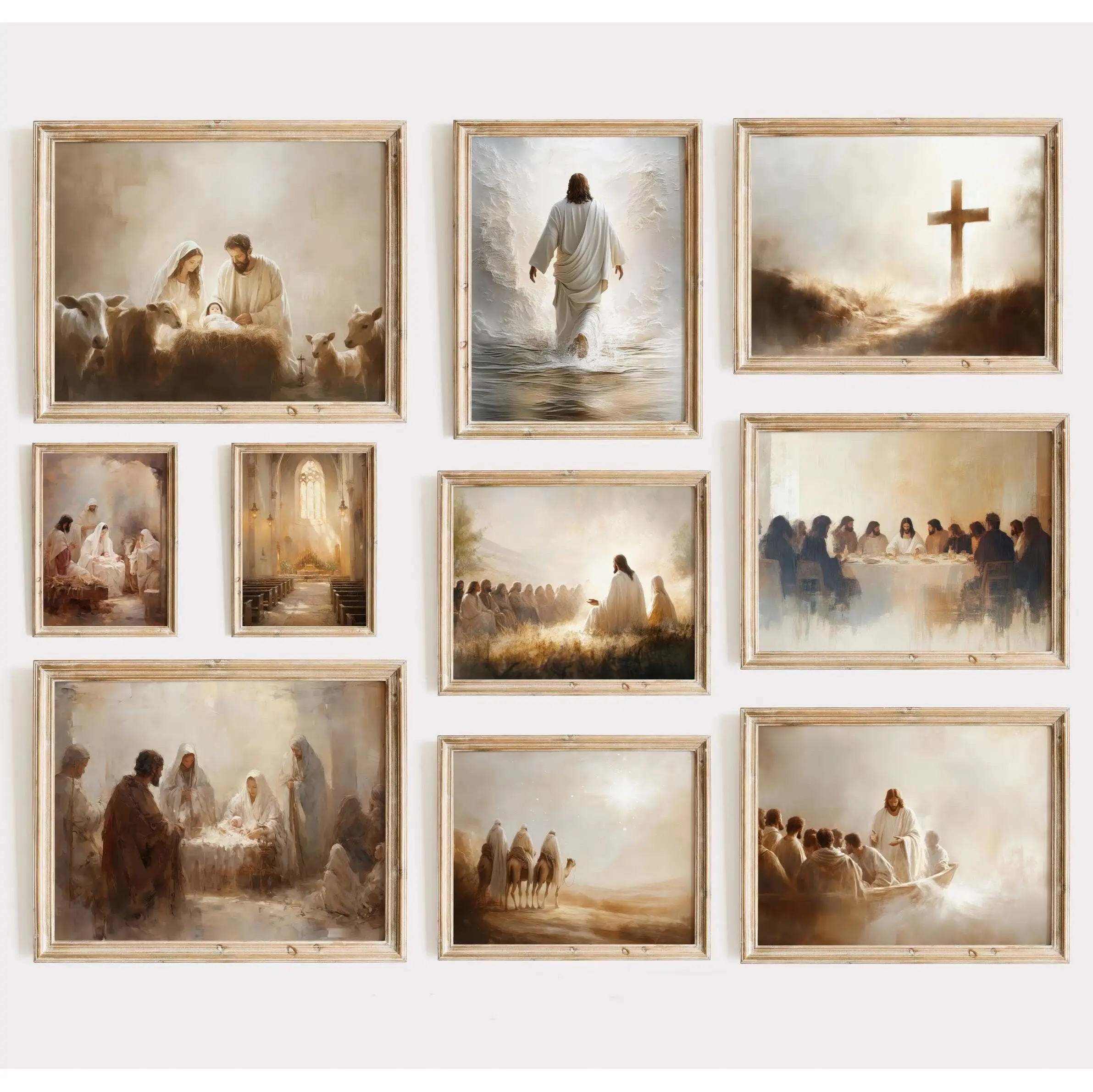 Artistic Retro Christian-Style Wood-Framed Jesus Poster, No-Glare Religious Wall Art, Home Decor for Spiritual Rooms, Inspirational Decor for Churches