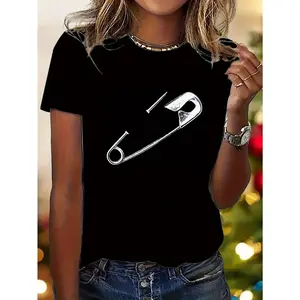 1pc Women'S Y2K Style Brooch Pattern Short Sleeve Shirt