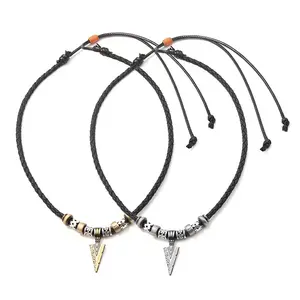 2pcs/set Viking Alloy Arrow Pendant With PU Leather Necklace, Best For Friends, Dad And Son