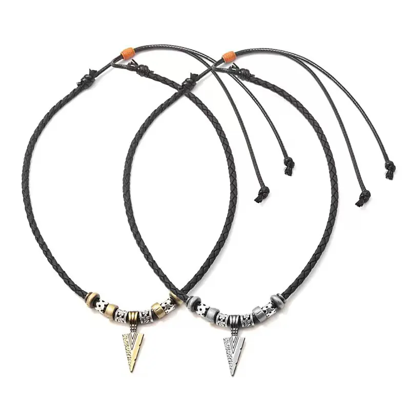 2pcs/set Viking Alloy Arrow Pendant With PU Leather Necklace, Best For Friends, Dad And Son
