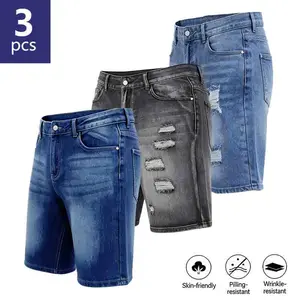 Clean Gent 3-Pack Men’s Multi-Pocket Jeans Shorts, Straight-Leg Comfortable Jeans, Classic Men’s Style, Street Fashion Design, Casual Comfortable Breathable Jeans Shorts, Personalized Fashion Design