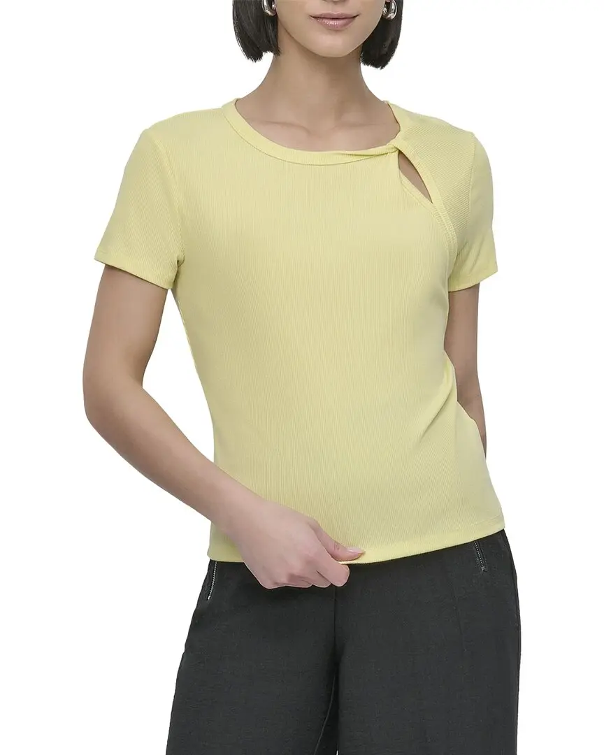 DKNY Twist Neck Rib Knit Top