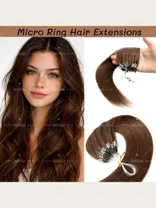 50pcs Natural Micro Loop Ring Hair Extensions, Straight Human Hair, 12-20inch Lengths, Micro Ring System, Salon & Home Use