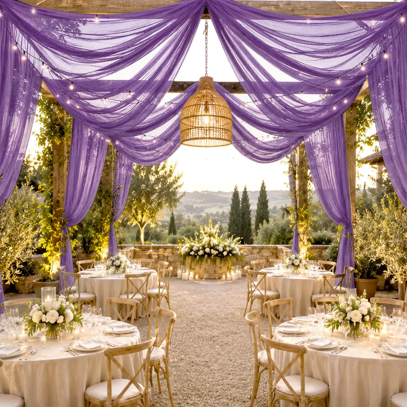 Sheer Ceiling Drape – 10ft x 32ft Purple Extra Long Drapery Panel for Wedding Canopy, Backdrop & Reception Décor