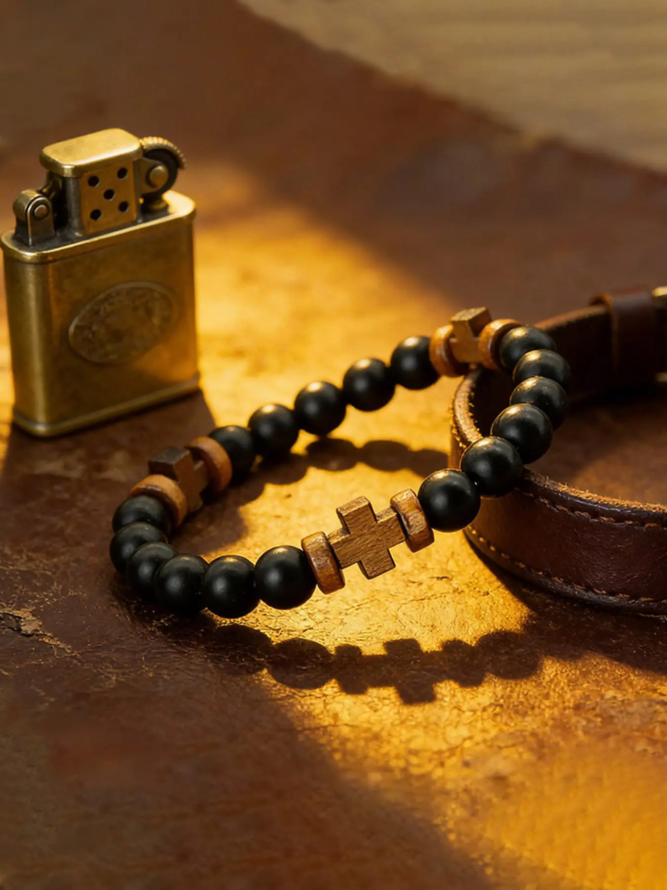 Vintage Style Wooden Cross Bracelet with 8mm Matte Beads, Beaded Bracelet, Bead Bracelets, Faith Spiritual Prayer Jewelry, Natural Stone Men's Gift, Casual All Seasons
