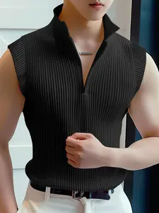 INCERUN Men Tank Tops Solid Color V Neck Sleeveless Male Vests Summer Streetwear Fitness Fashion Casual Men Clothing