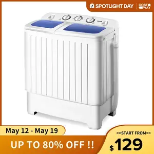 COSTWAY Portable Washing Machine, 13/20/26lbs Mini Twin Tub Washing Machine w/Drain Pump, Semi Automatic Compact Washer & Sipnner, Portable Washer Dryer Combo for Apartments Dorms RV Camping