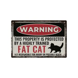 Retro 2D Cat Iron Metal Sign 8x12 Inch with Warning Message, Durable Wall Decor Easy to Install for Home Indoor and Outdoor Decoration