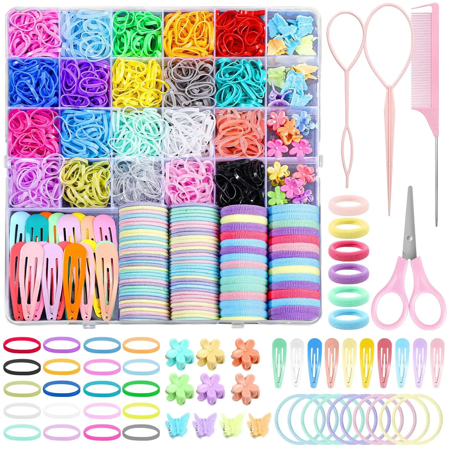 1543PCS Hair Styling Accessory Kit, Hair Ties, Tail Combs, Edge Brushes & Styling Tools Set, Heatless Styling Tool, No-Heat Hair Accessories for Girls & Women