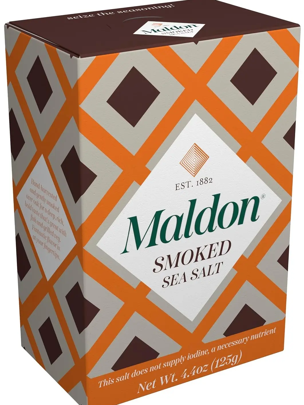 Maldon Smoked Sea Salt Flakes - 4.4 oz (125 g) - Unique Pyramid Shape - Oak-Smoked - Hand-Harvested for 4 Generations - Ideal for Versatile Dishes