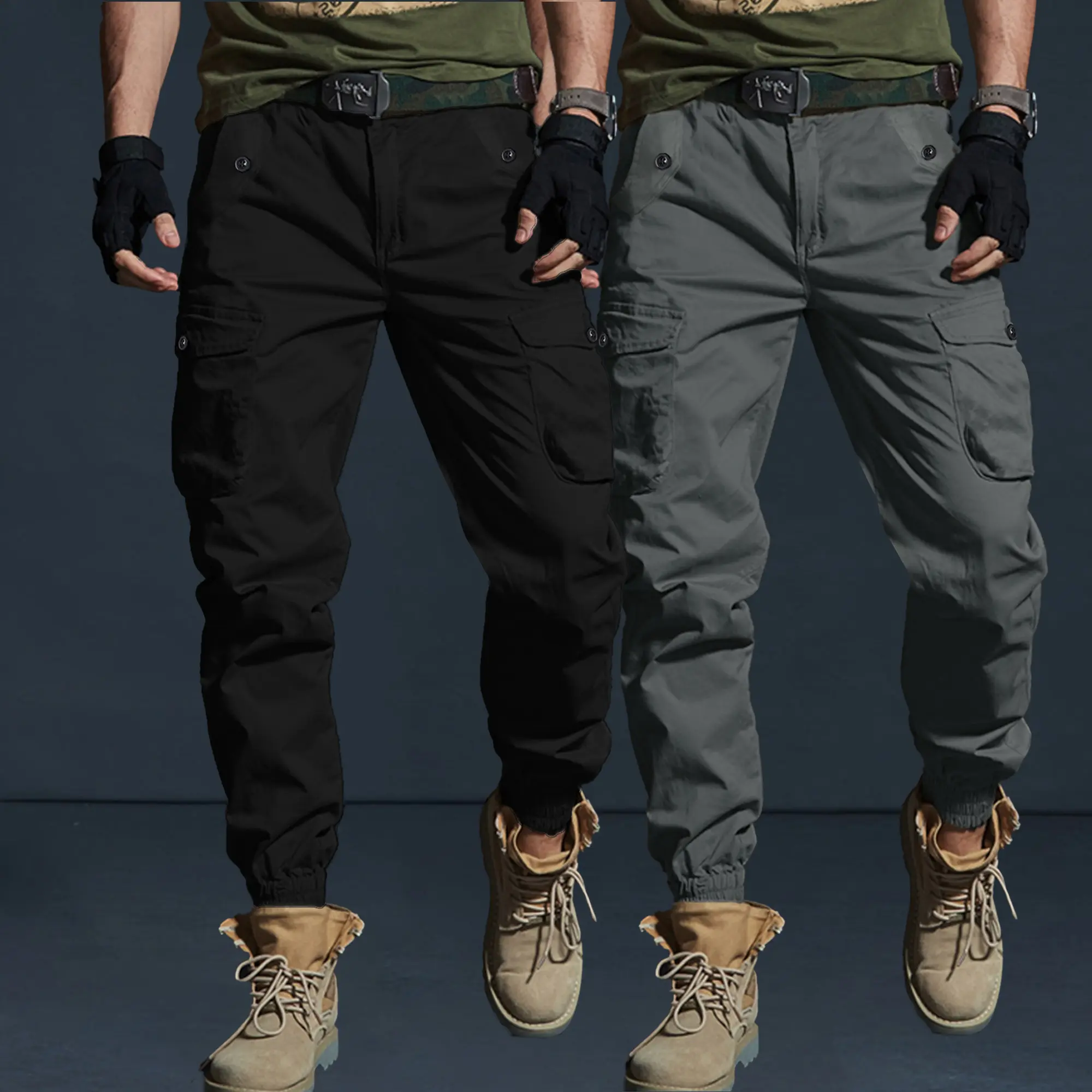 Men’s tactical cargo jogger pants, 2-pack/single piece, multi-pocket outdoor long pants, suitable for streetwear and outdoor activities, belt not included