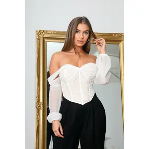"Nola" Off Shoulder Mesh Corset Top