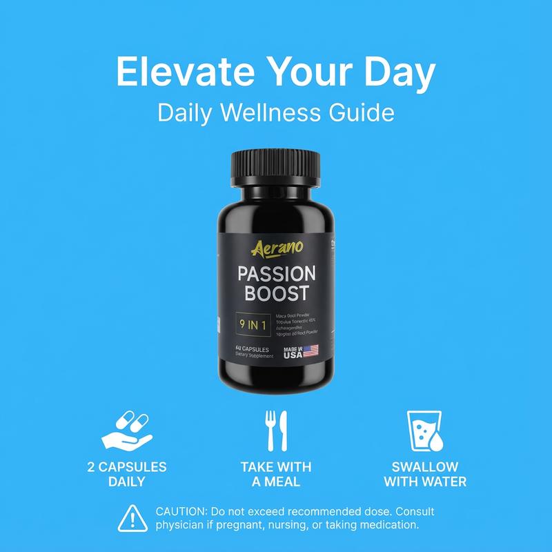 6 Bottles of Aerano Passion Boost 9 in 1 Capsules - Ginseng Ashwagandha Ginkgo & Tribulus Herbal Supplement for Energy Stamina & Brain Health Made in USA GMP Certified HACCP Compliant Lab Tested