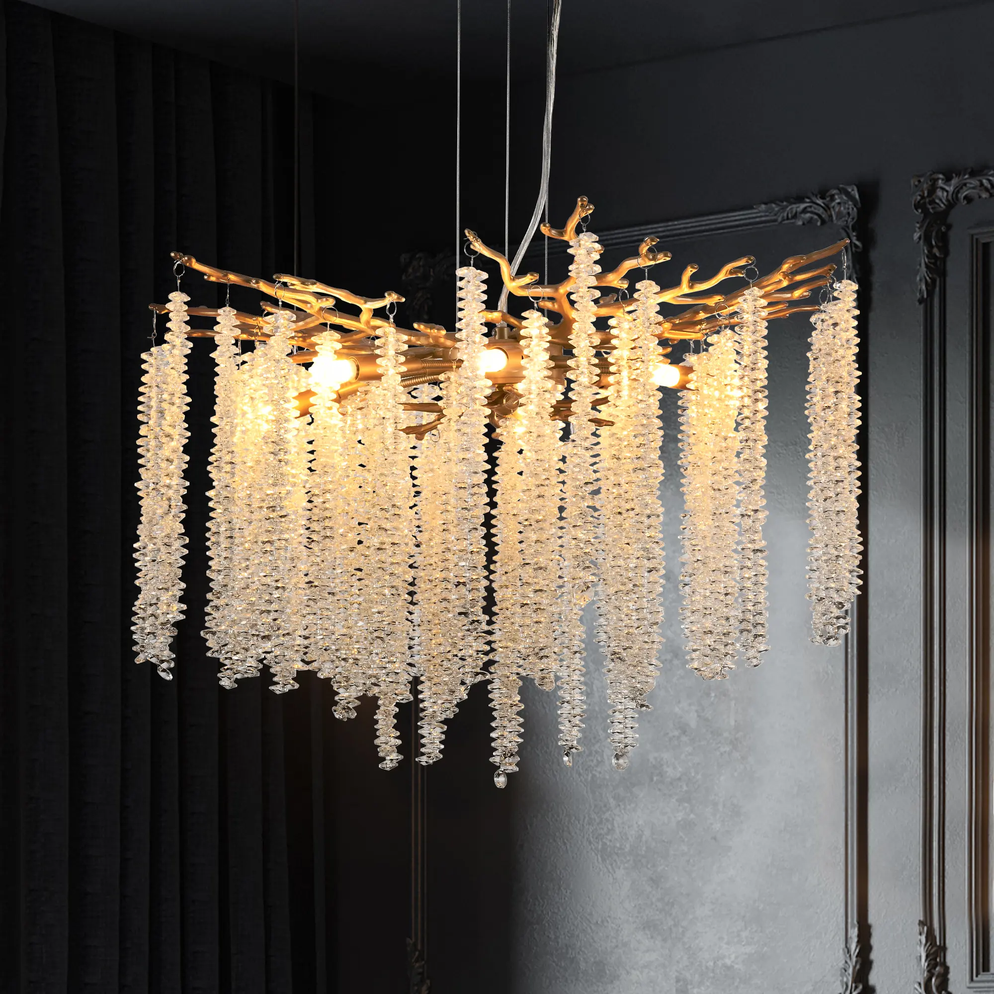 8-Light Crystal Chandelier, G9 Base Modern Hardwired Ceiling Lamp with Iron Frame & Clear Crystal Drops, 70.8in Adjustable Height Circle Light with ON/OFF Switch for Dining Room, Living Room, 110V