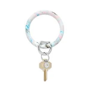OVENTURE Silicone Big O® Key Ring - Pastel Marble Soft Stylish Keychain for Bags with Patent Locking Clasp & Baby Pink Light Blue White Marble Swirls