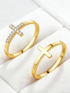 Dainty 2Pcs Cross Ring Set for Women Thin Stackable Thumb Ring Non Tarnish CZ Rings Trendy Jewelry Gift for Fashion