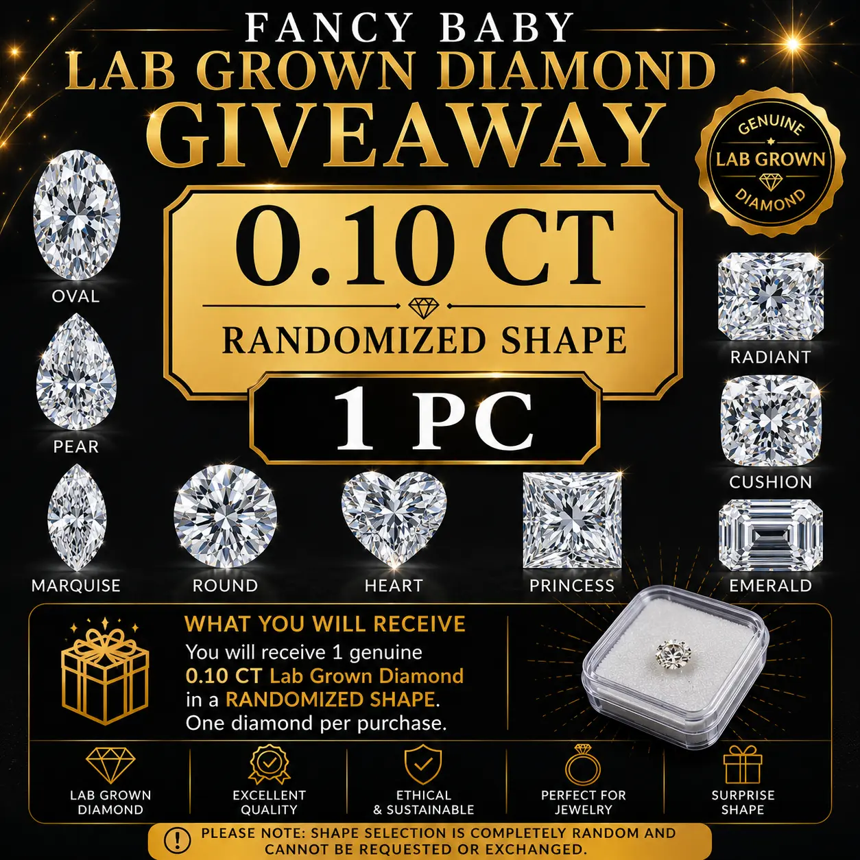 FANCY BABY LAB GROWN DIAMOND 0.10 CT RANDOMIZED SHAPE 1 PC
