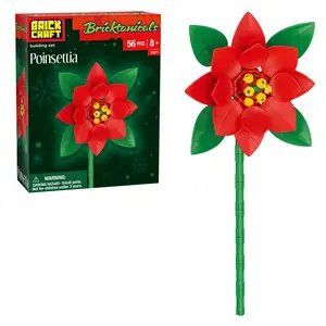 Brickcraft Bricktanicals Poinsettia Building Set, 56-Piece Buildable Red Christmas Flower with Adjustable Leaves for Teens & Adults 8+