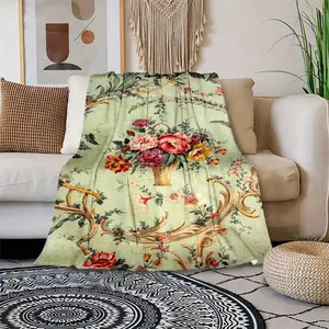 Vibrant Floral Basket - Patterned Mint Green Throw Blanket: Soft & Elegant for Cozy Home Decor