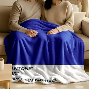 1 piece International Klein Blue PANTONE 286C standard color sample themed flannel blanket - Modern-style flannel blanket, suitable for sofas and beds, all-season use, super soft and comfortable, digital printing, 100% polyester material, machine