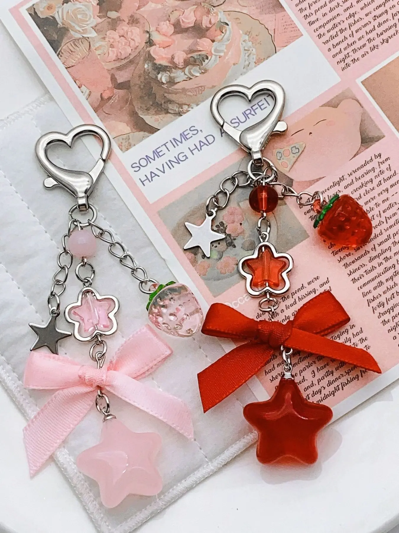 Strawberry Star Bow Bag Charm Pendants – Kawaii Keychain & Bag Pendant with Jelly Charms, Whimsical Accessories, Sweet Bag Decoration & Bag Chain Charms for Backpack Purse, Cute Style Lovers, Kawaii Design