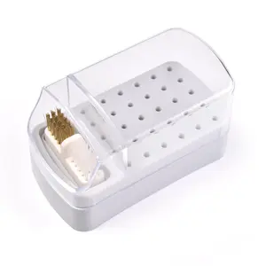 2 in 1 Nail Drill Bit Holder & Nail Drill Bit Cleaner Brush Case 30 Holes Dustproof Nail Drill Bit Display Stand Organizer Box Manicure Drill Bits Cleaning Brush Bits Storage Tool, Grey