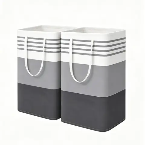 75L Foldable PEVA Waterproof Easy-to-Clean Metal Freestanding Laundry Hamper - 2-Piece/4-Piece Large Rectangular Cotton Clothes Storage Basket, Independent Design, High Legs, Extendable Handle for Home, Camping, Holds Pillows/Toys